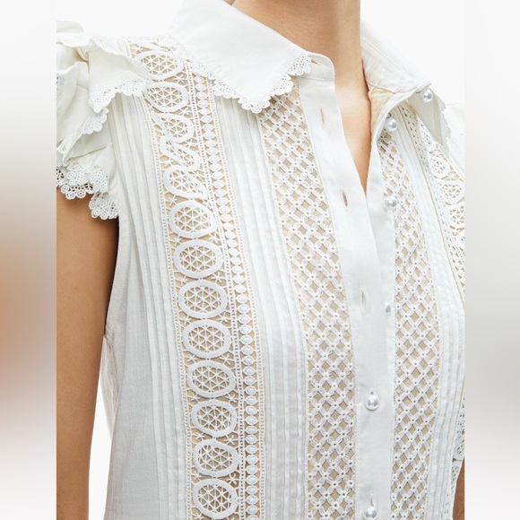 BRAND NEW NWT Alice + Olivia White Meeko Eyelit Embroidered Mini Shirt Dress - Picture 4 of 14